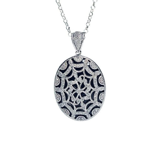 Affinity Diamonds Sterling Silver Necklace W/Diamond And Onyx Pendant (5998) - Picture 4 of 7